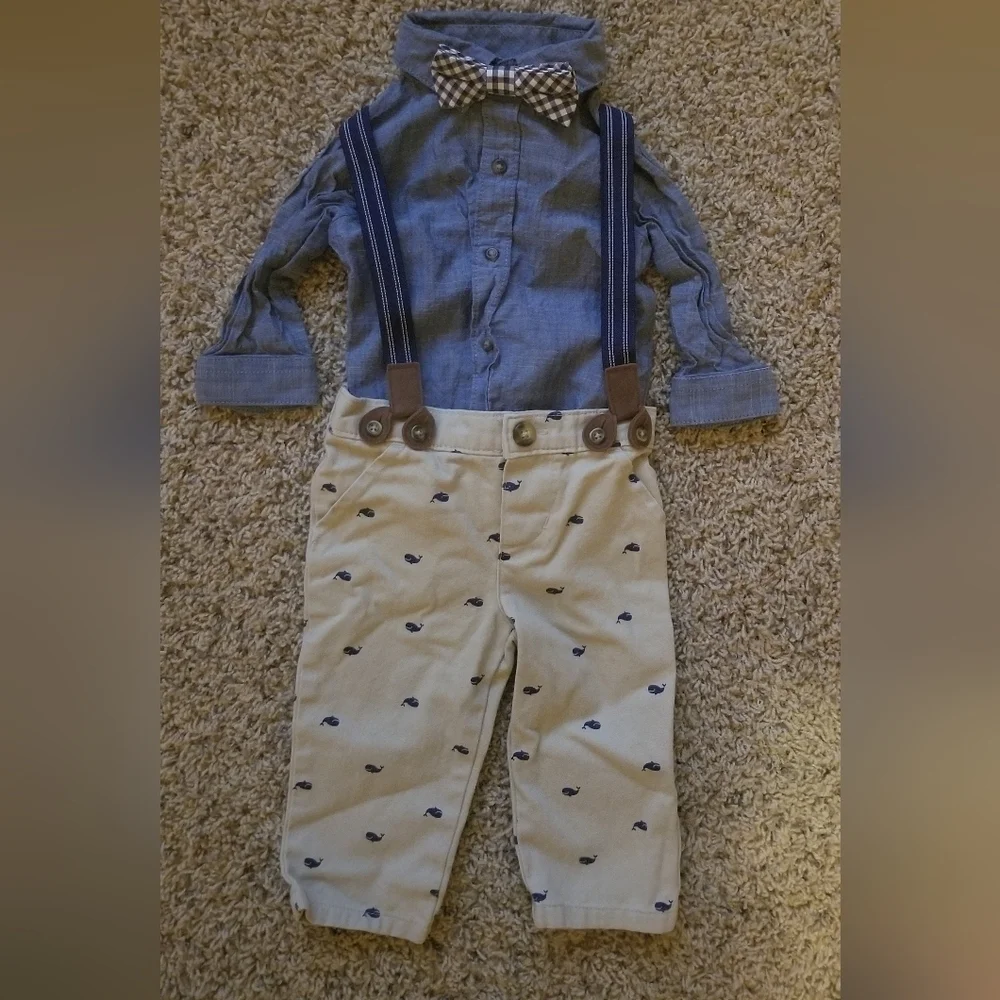 Baby Boy's Carter's Special Occasion Holoday Overalls and Bowtie 6M 3PC Set.